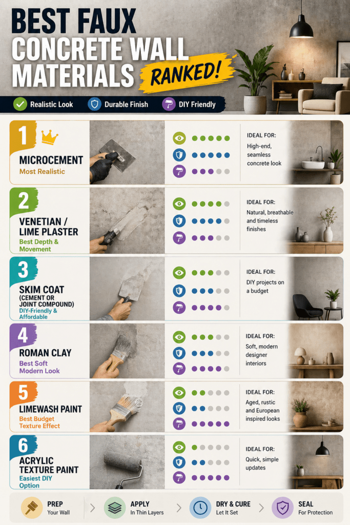 Infographic - Best Faux Concrete Wall Materials Ranked