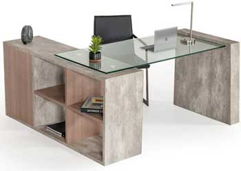 Concrete Office Desk with Glass Top and Waterfall Sides