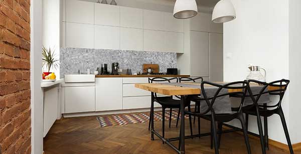 Faux Concrete Wall Decal as Kitchen Backsplash