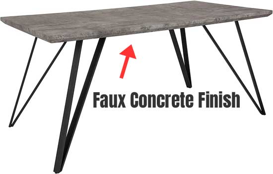 Industrial Faux Concrete Finish on Tabletop with Black Iron Angled Legs