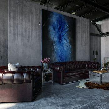 Faux Concrete Wall in Living Room for Modern, Sophisticated, Industrial Look
