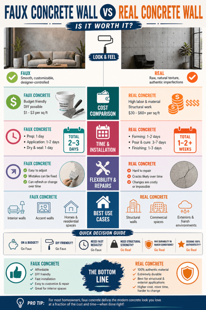 Infographic - Faux Concrete Wall VS Real Concrete - is it Worth it?