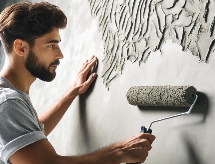 Man Rolling Concrete texture onto a Wall