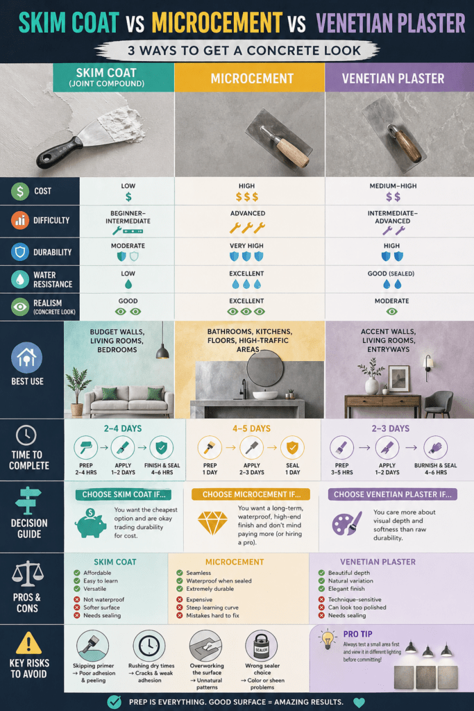 Infographic - Skim Coat VS Microcement VS Venetian Plaster