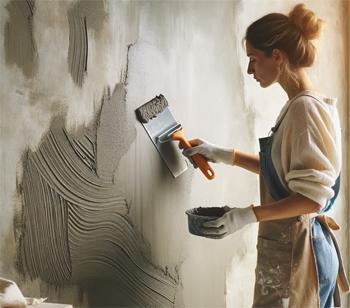 Woman Applying Plaster Texture to Wall to Look Like Concrete